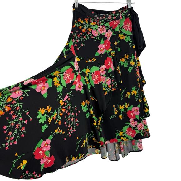 CAbi Dresses & Skirts - CAbi Wrap Skirt Size Small Midnight Drama Black Floral Midi Length Modest #5700